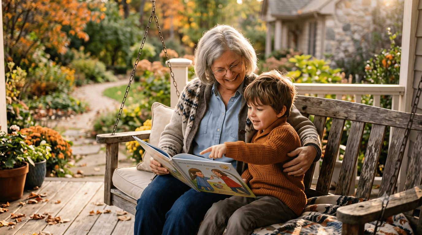 Grandmother reading with her grandchild, illustrating the grandparent bond in children's books